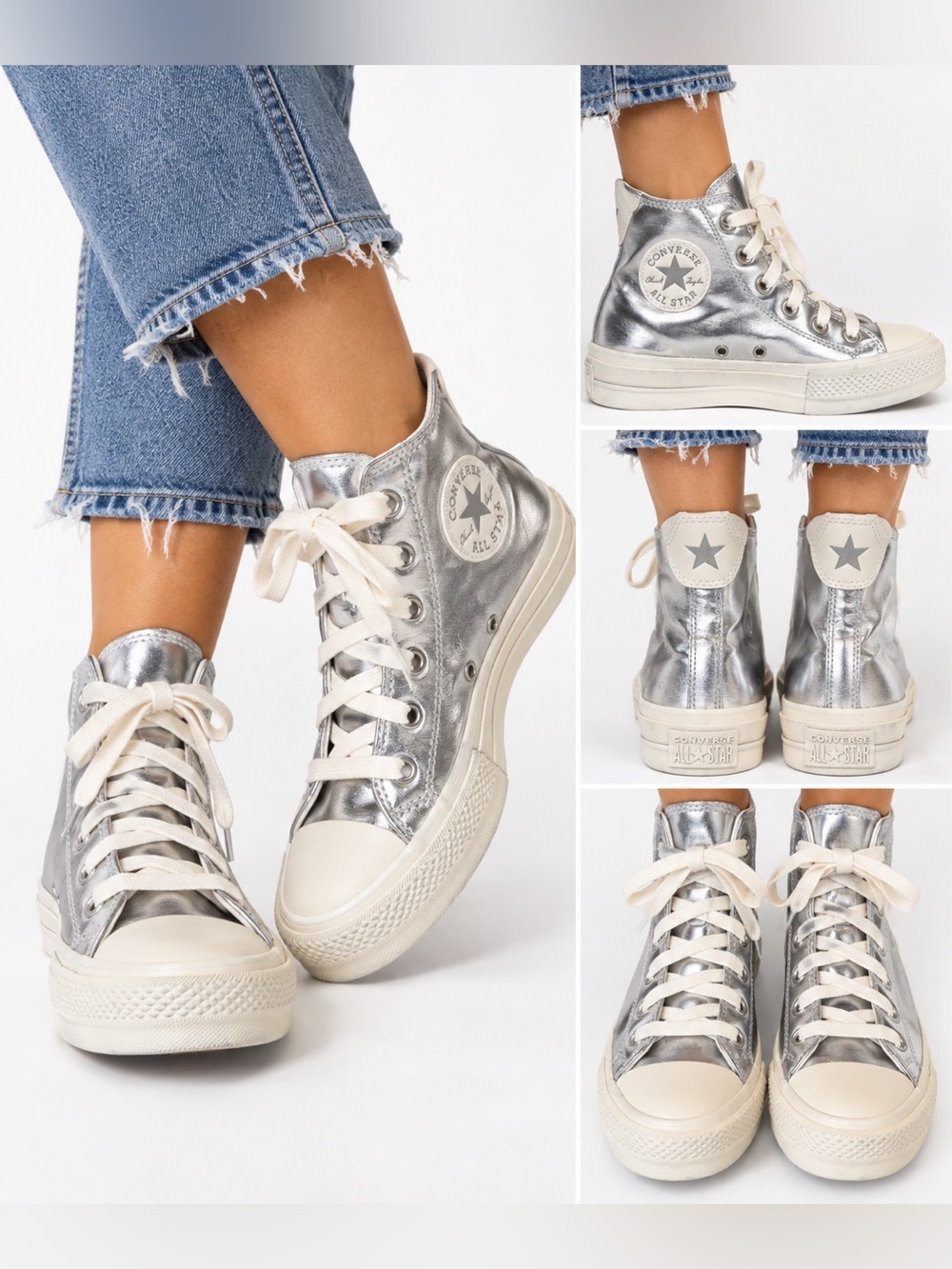 Converse Chuck Taylor All Star Metallic Silver High Top Sneakers Women’s 7.5